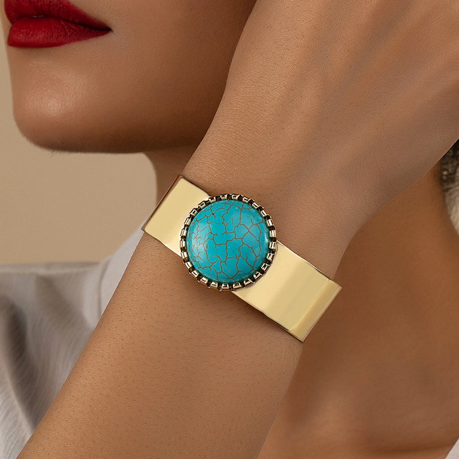 retro ethnic style round turquoise alloy  cuff bracelets