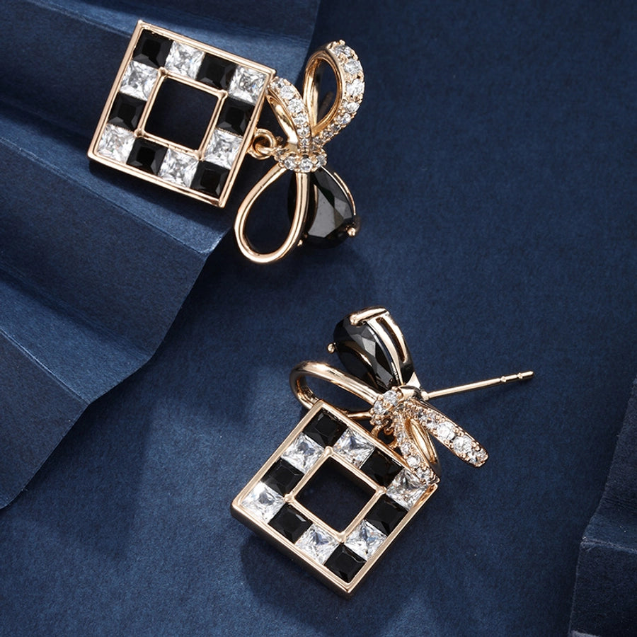 Square Bowknot drop earrings (18k gold plated)