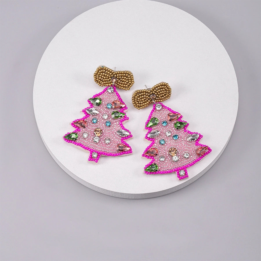 Holiday PINK Tree Drop Earrings