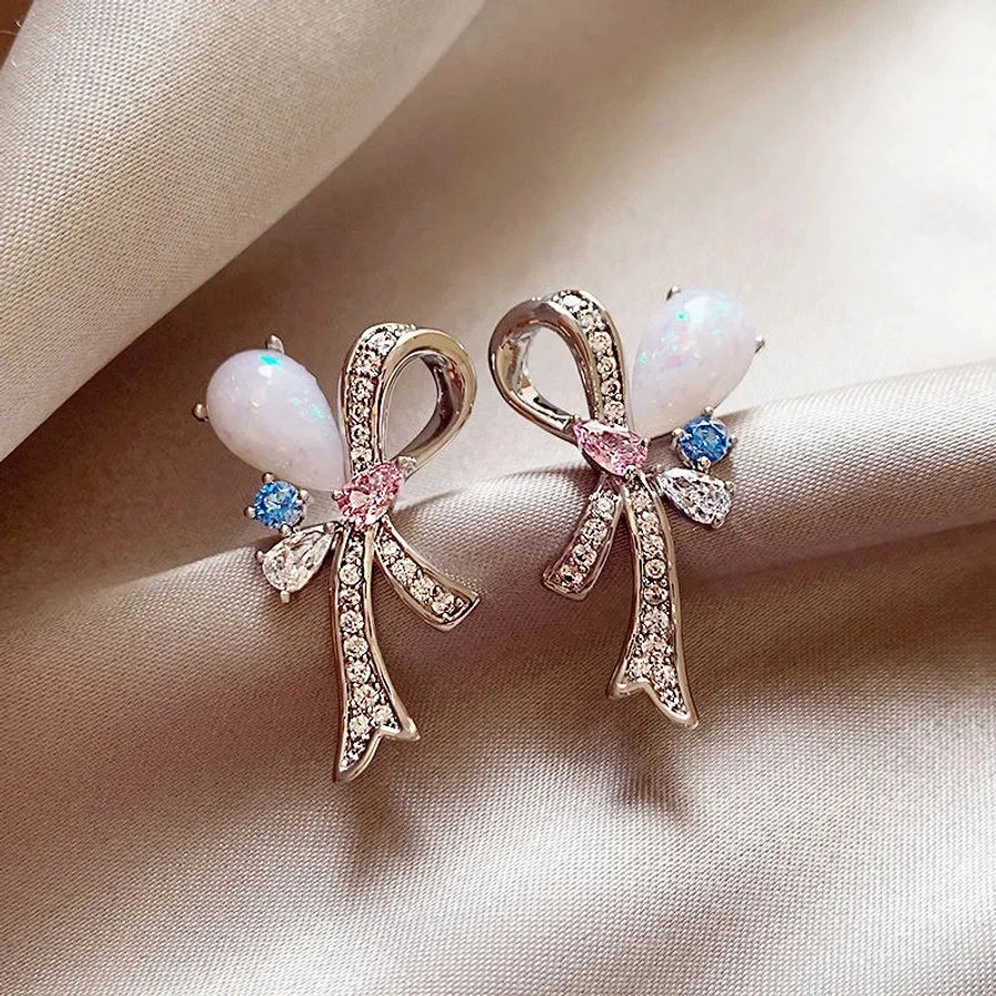 Bow Knot Rhinestones Ear Studs