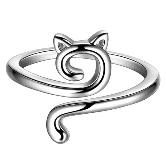 hot sale  hook line geometric cat ring opening adjustable animal ring knitted jewelry with line