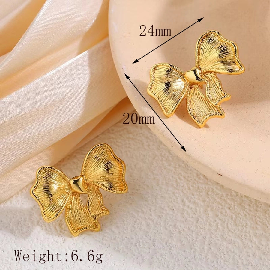 Classic Style Bow Knot Ear Studs (18K Gold Plated)