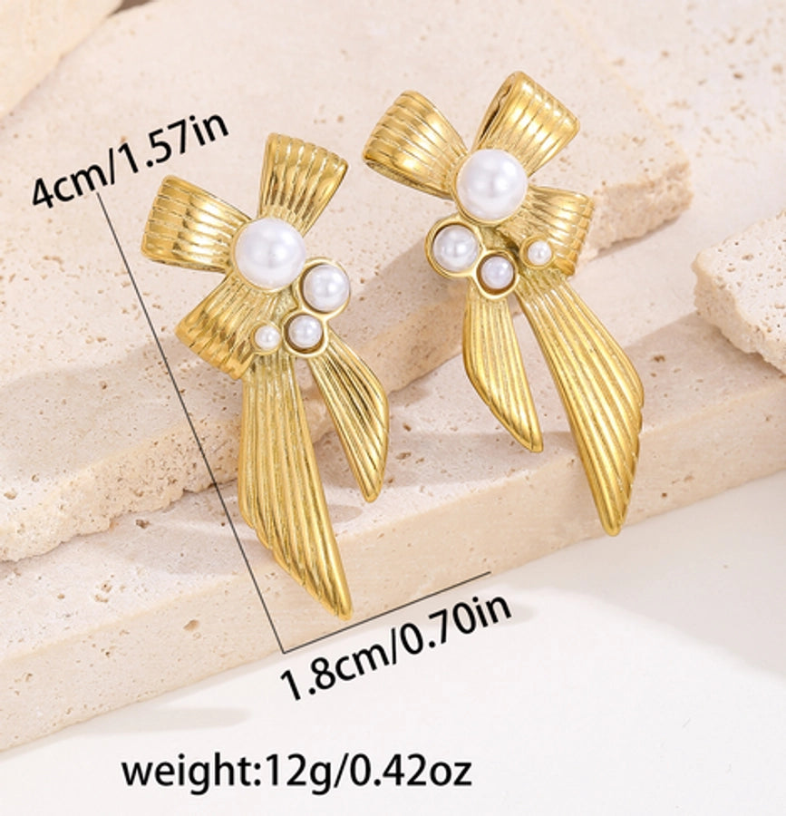 Gold Bow Drop Earrings (18k Gold Plated)