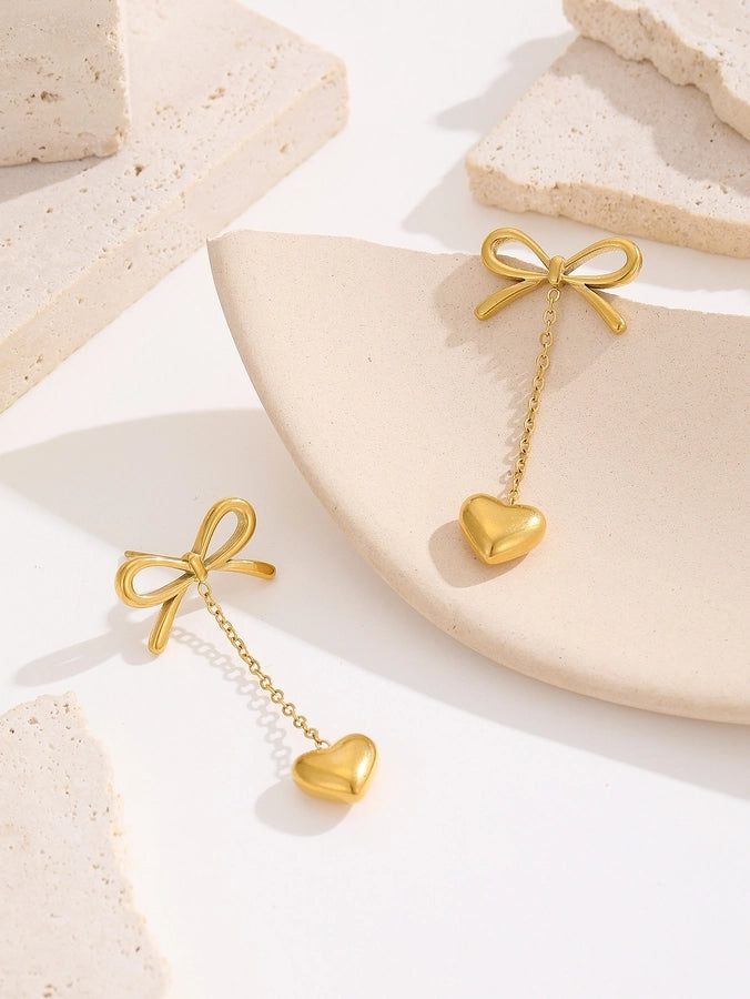 Gold Bow Drop Earrings (18k Gold Plated)