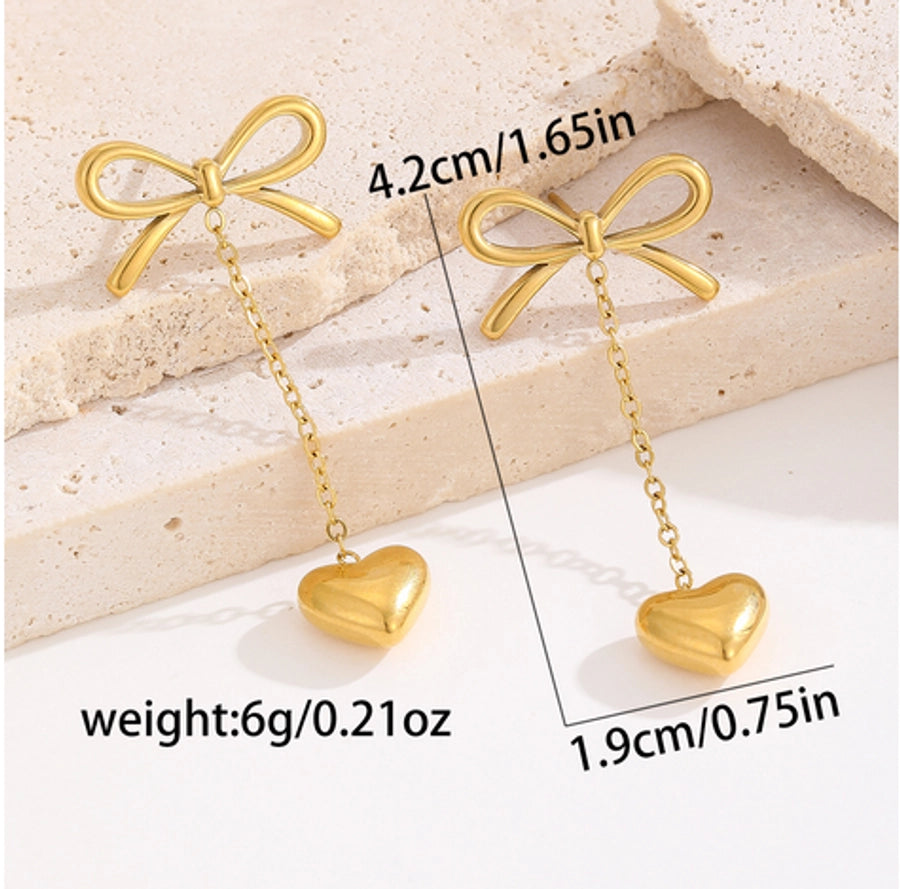 Gold Bow Drop Earrings (18k Gold Plated)