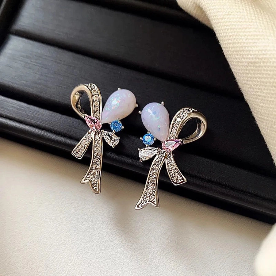 Bow Knot Rhinestones Ear Studs