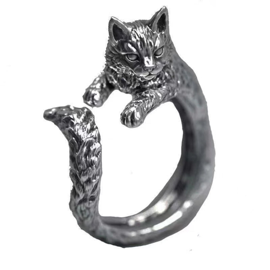 hot sale  hook line geometric cat ring opening adjustable animal ring knitted jewelry with line