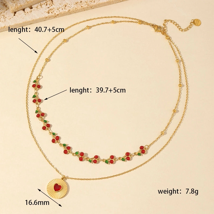 Cherry Heart Double Layer Necklaces (18K Gold Plated)