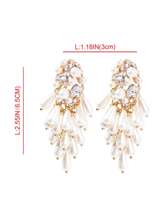 Pearl Rhinestone Drop Earrings