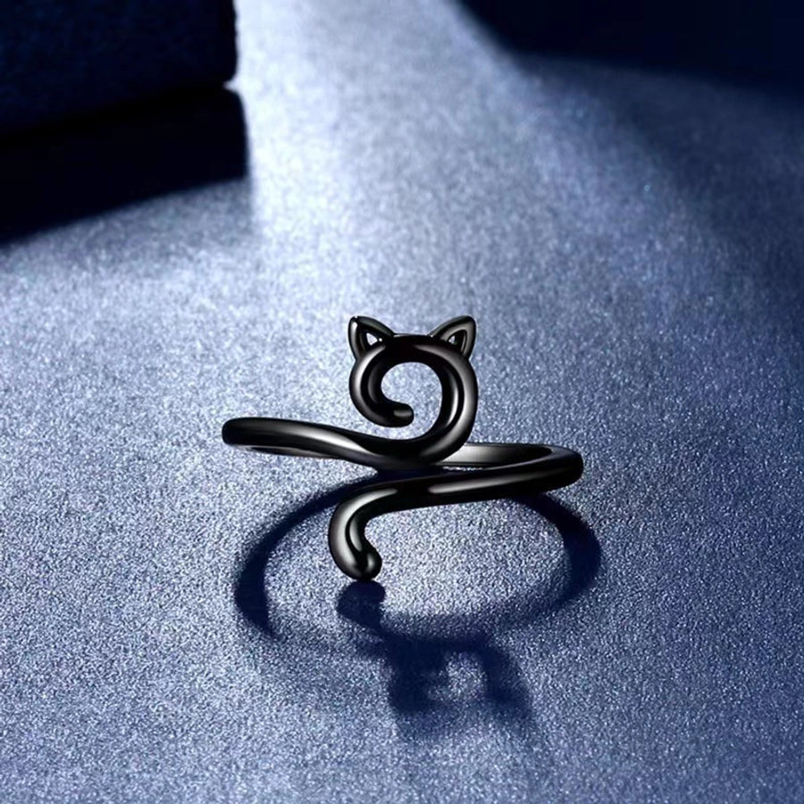 hot sale  hook line geometric cat ring opening adjustable animal ring knitted jewelry with line