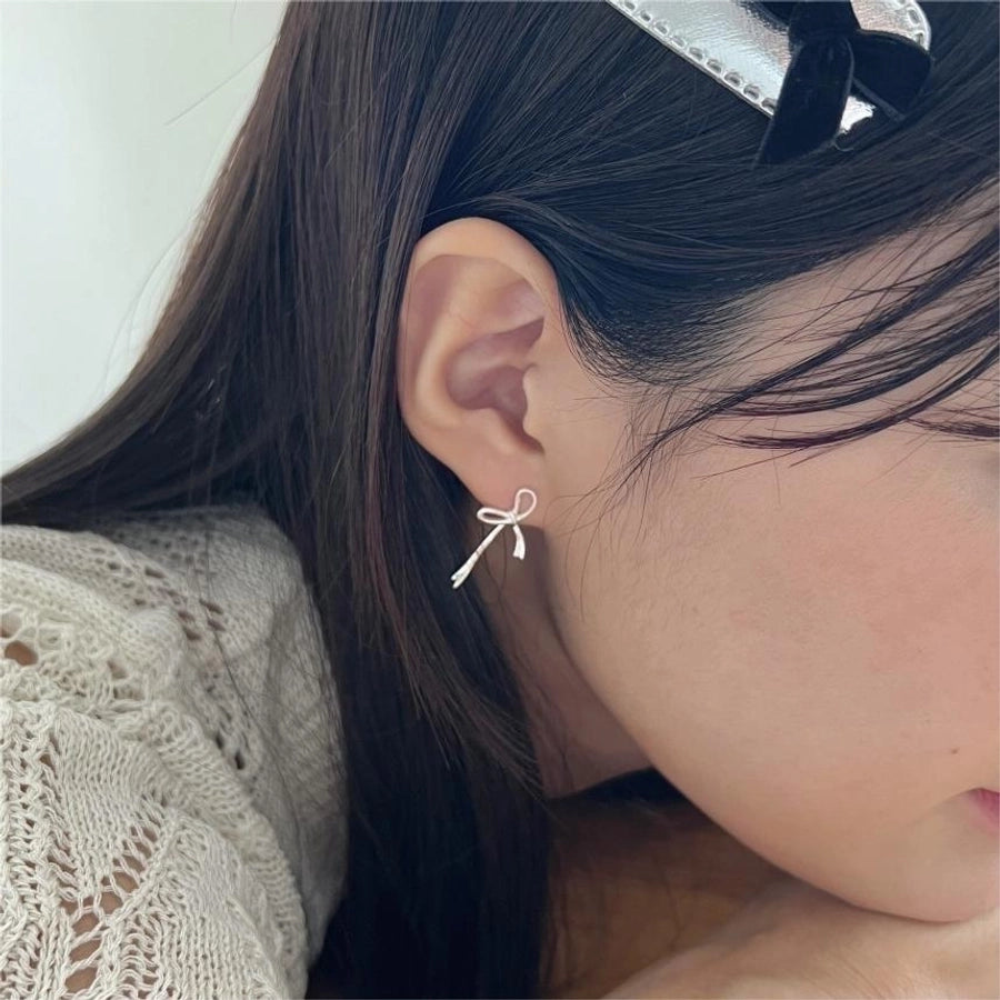 Chrome Bow Knot Ear Studs