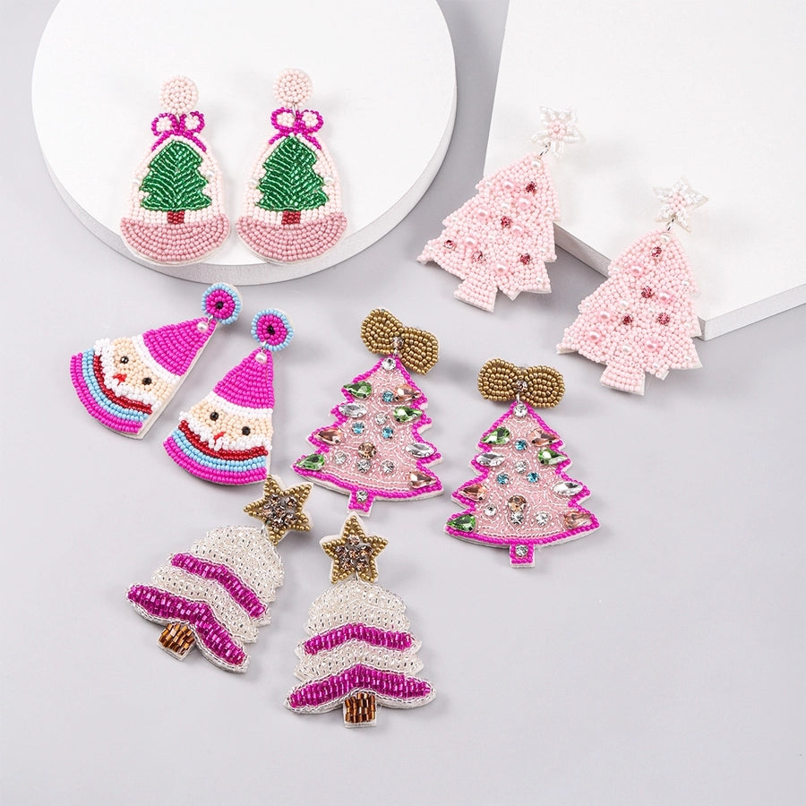 Holiday PINK Tree Drop Earrings